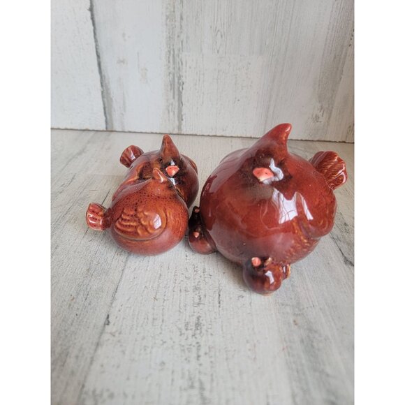 Ceramic red cardinal bird family flock group xmas set - Picture 2 of 5